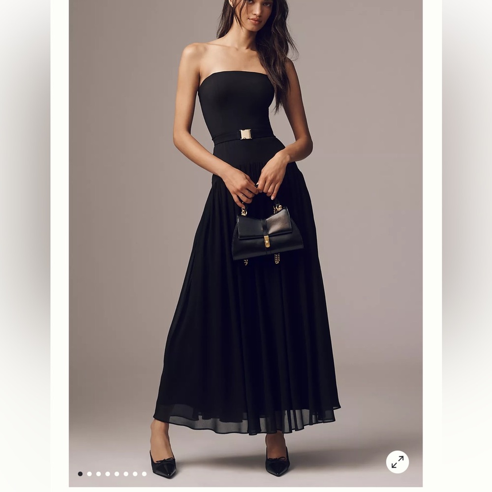 Hutch carmel Strapless belted drop waist Black Maxi Dress size 2 Nwot